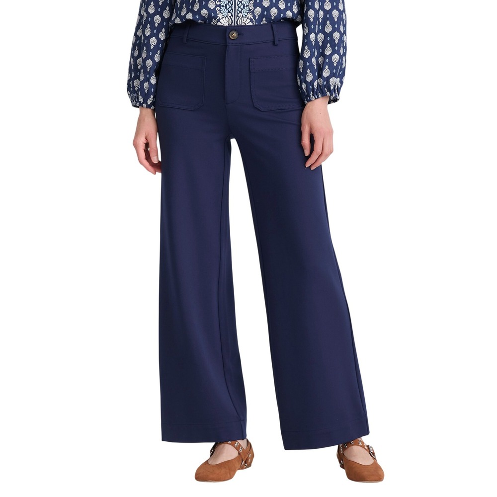 LOFT Womens Palmer Wide Leg Trouser Pants Navy Ponte Size 14 Nautical Preppy